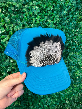 Feather Trucker Hat Bright Blue