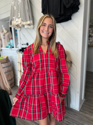 Mud Pie Shannon Dress in Red Plaid