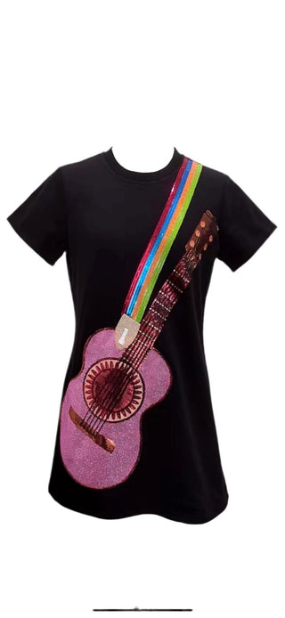 Queen of Sparkles Black Guitar Strap Tee Dress