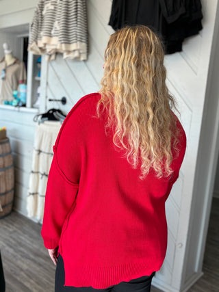 Simply Southern Bow Cable Knit Sweater in Red