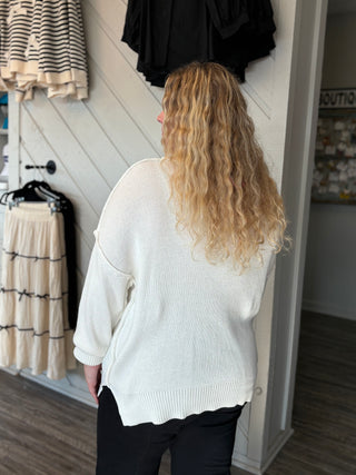 Simply Southern Bow Cable Knit Sweater in White