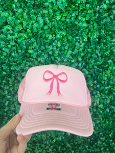 Embroidered Bow Hat Pink