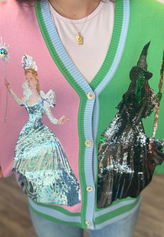Queen of Sparkles Licensed Colorblock Glinda & Elphaba Button Up Cardigan