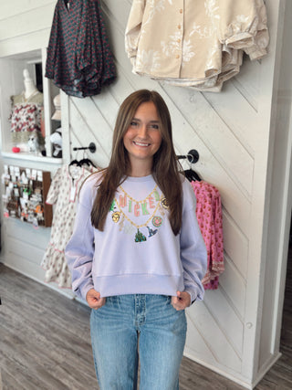 Queen of Sparkles Licensed Lavender Wicked Charm Necklace Sweatshirt