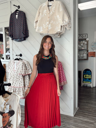Townes Pleated Skirt Red by Mud Pie