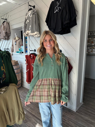 Hunter Green and Plaid Top