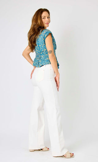 Judy Blue High Waist Wide Leg White Denim Pants