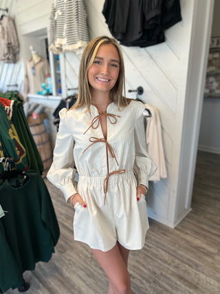 Country Girl Tie Detail Long Sleeve Romper