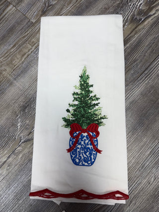 Mary Square Tea Towel Chinoiserie Tree Embroidered