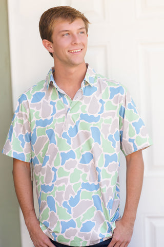 Autilove Men's Performance Polo in Aqua Camo