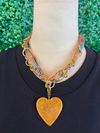 Golden Amber Heart Scarf Necklace