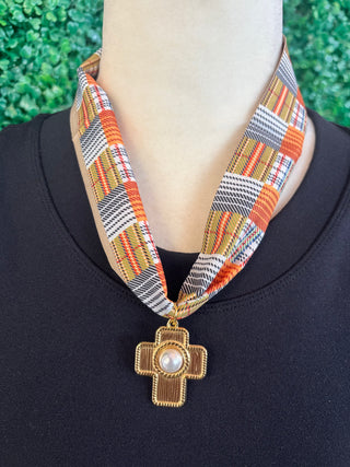 Pearl Cross Scarf Necklace