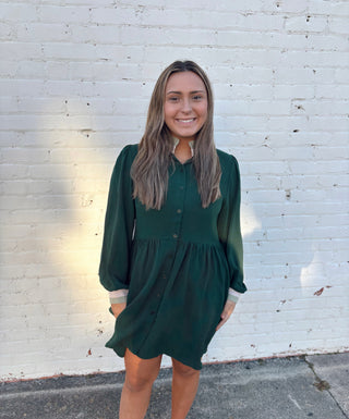 Evergreen Charm Ruffle Collar Dress