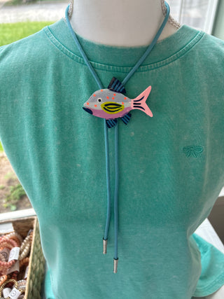 Rainbow Fish Bolo Tie - Light blue