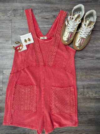 Sunset Bloom Mineralwashed Lace Romper