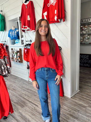 Everyday Ease Front Seam Sweater – Red