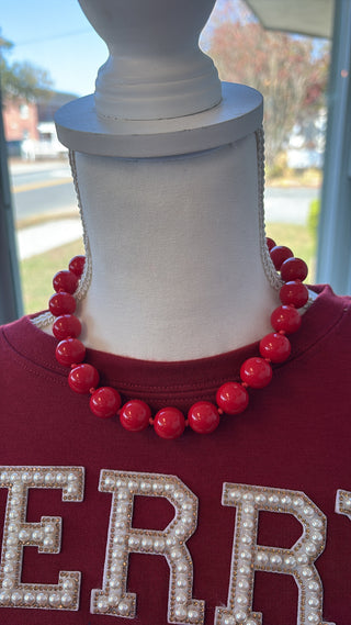 Holiday Bead Statement Necklace – Red