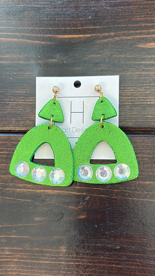 Holiday Shimmer Geometric Earrings – Green