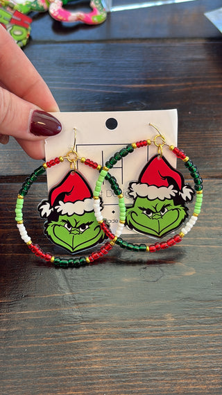 Grinch Beaded Hoop Earrings