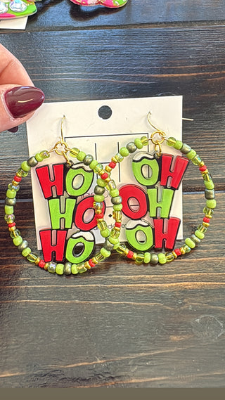 “Ho Ho Ho” Beaded Hoop Earrings