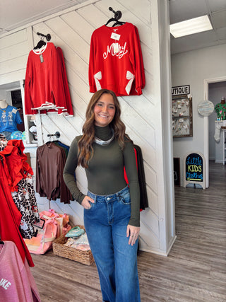 DOOR BUSTER Sleek & Chic Mock Neck Bodysuit – Dark Olive