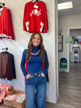 DOOR BUSTER Sleek & Chic Mock Neck Bodysuit – Navy