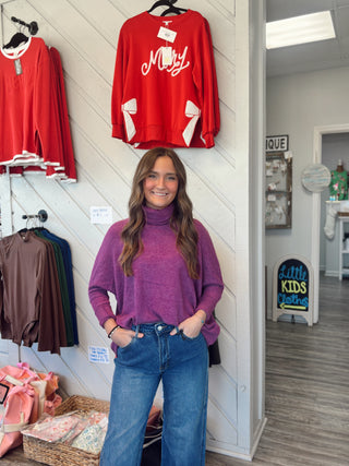 DOOR BUSTER Cozy Luxe Brushed Turtleneck Sweater – Plum