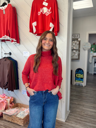 DOOR BUSTER Cozy Luxe Brushed Turtleneck Sweater – Red