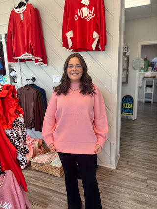 DOOR BUSTER Side Slit Oversized Sweater - Candy Pink