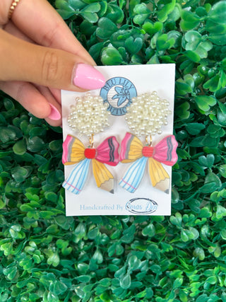 Colorful Pencil Bow Beaded Earrings