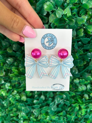 Pink Pencil Bow Earrings