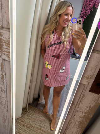 Queen of Sparkles Licensed UGA Mini Icon Gingham Collar Dress