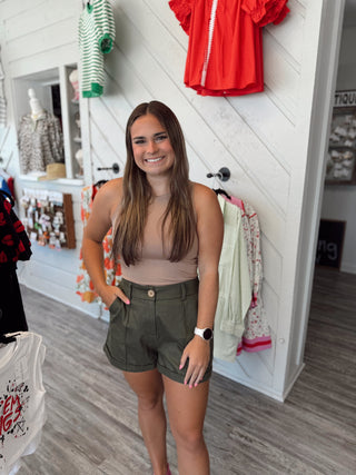 Olive Mesa Roll-Up Shorts