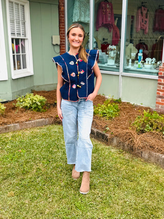 Quilted Navy and Floral Vest