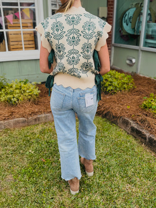 Floral Tie Side Sweater Vest (2 colors)