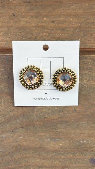 Golden Champagne Halo Stud Earrings