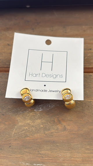 Golden Trio Crystal Stud Earrings