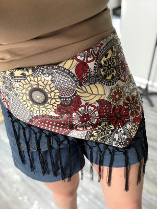 Free Spirit Fringe Waist Scarf in Red and Cream