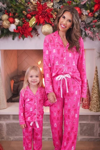 PREORDER: Pretty Pink Christmas Girls Ruffle Pajama Set