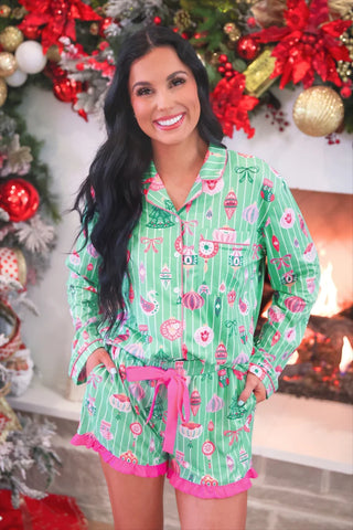 PREORDER: Decked in Ornaments Ruffle Pajama Set