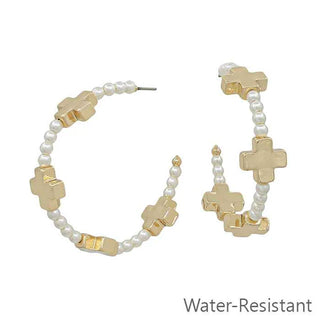 Water Resistant Pearl with Gold Cross