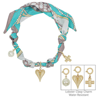 Cream/Natural Knotted Scarf Necklace with Heart, Cross, and Pearl Charm