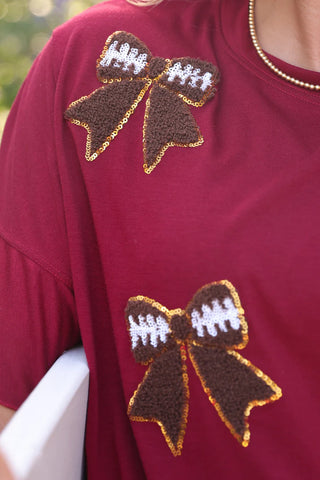 Sideline Sparkle Ruffle Top- Maroon