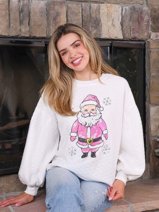 Sequin Pink Santa Crewneck