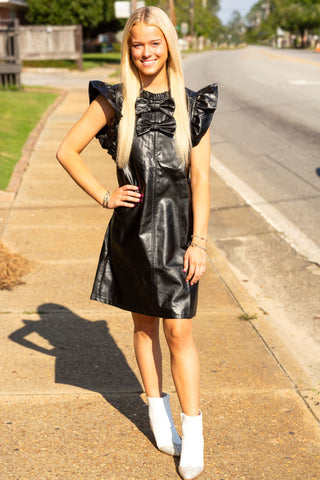 Faux Leather Ribbon Dress (2 Colors)