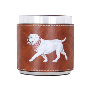 Walking Bulldog Printed Faux Leather Rocks Glass