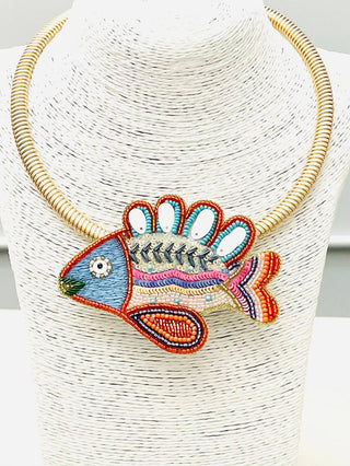 Colorful Beaded Fish Statement Necklace