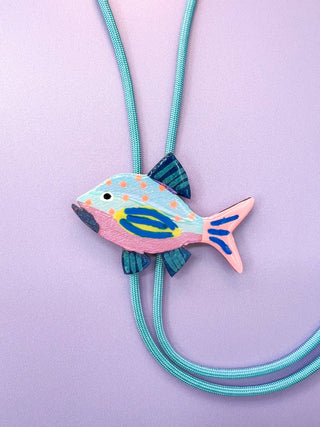 Rainbow Fish Bolo Tie - Light blue