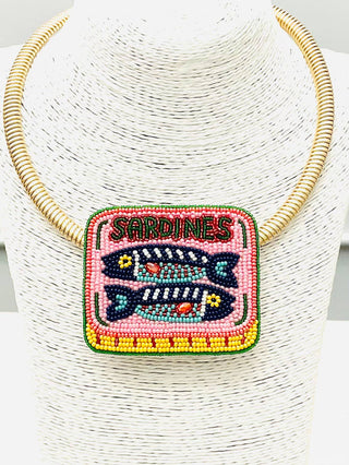 Beaded Sardine Can Statement Necklace