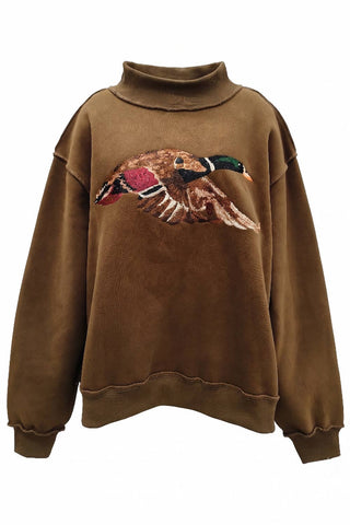 IT2594E-MALLARD | 'MALLARD' Embroidered Mock-Neck Sweatshirt: S/M-L/XL (3-3) / ASH GREY